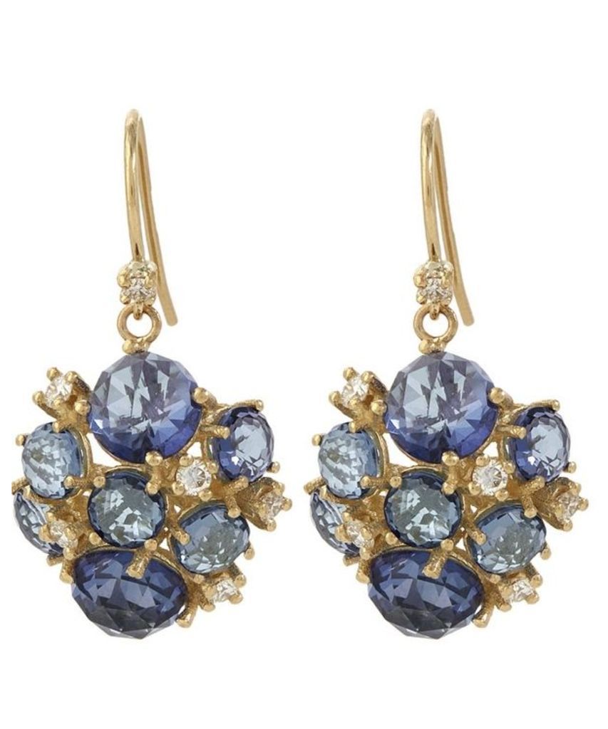 Gold English Blue Topaz Cluster Earrings