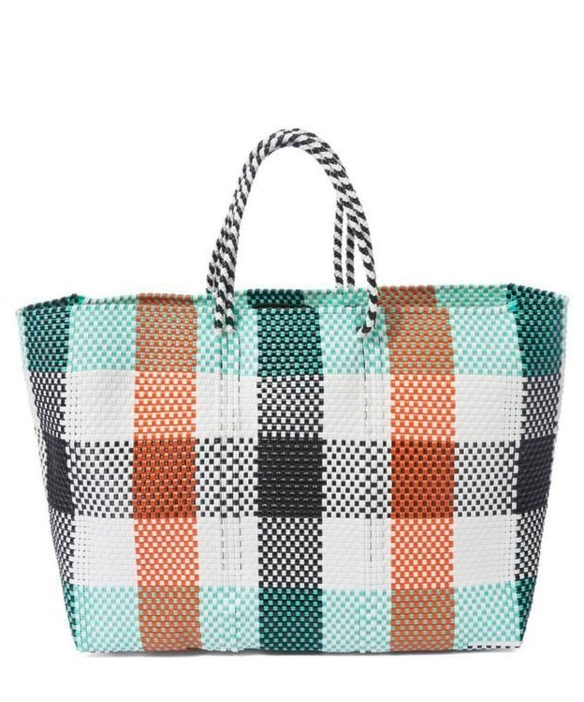 Large Woven Checked Tote Bag