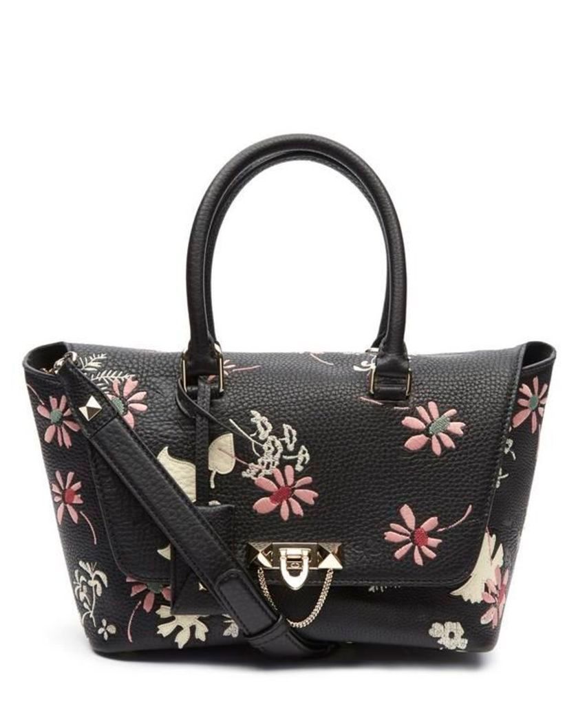 Rockstud Demilune Double Handle Embroidered Tote Bag