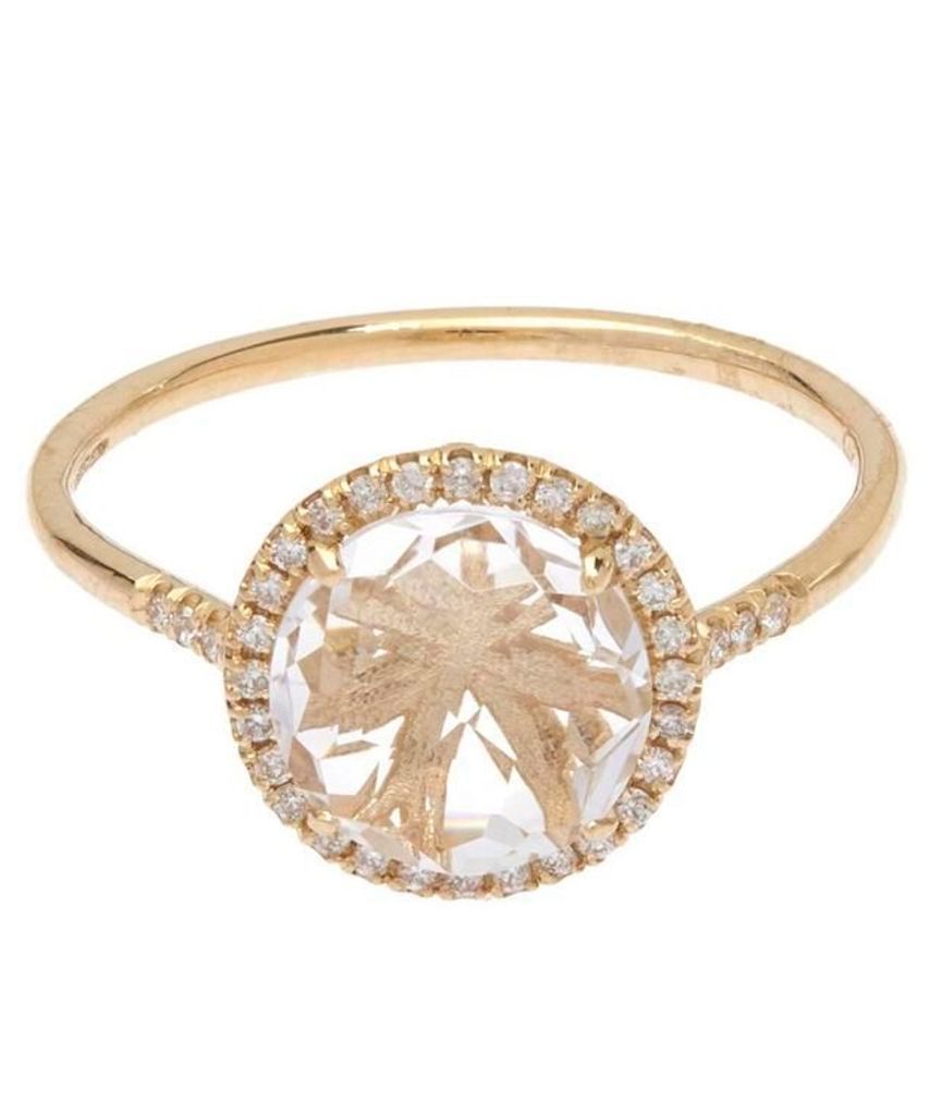 Gold White Diamond and White Topaz Ring