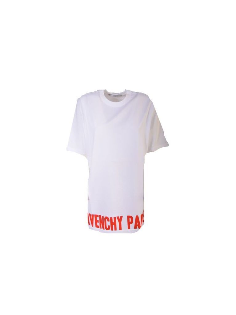 Logo Print T-shirt From Givenchy: White/red Logo Print T-shirt With Ribbed Crew Neck, Dropped Shoulders, Short Sleeves And Straight Hem.
