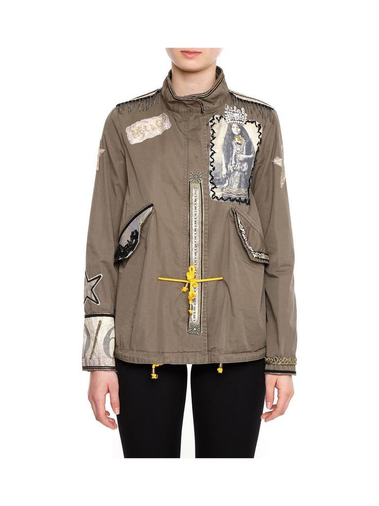 Parka With Rhinestones And Patches