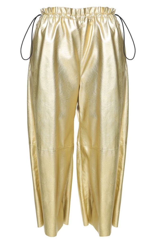 MM6 Maison Margiela Drawstring-waist Metallic Faux-leather Cropped Trousers