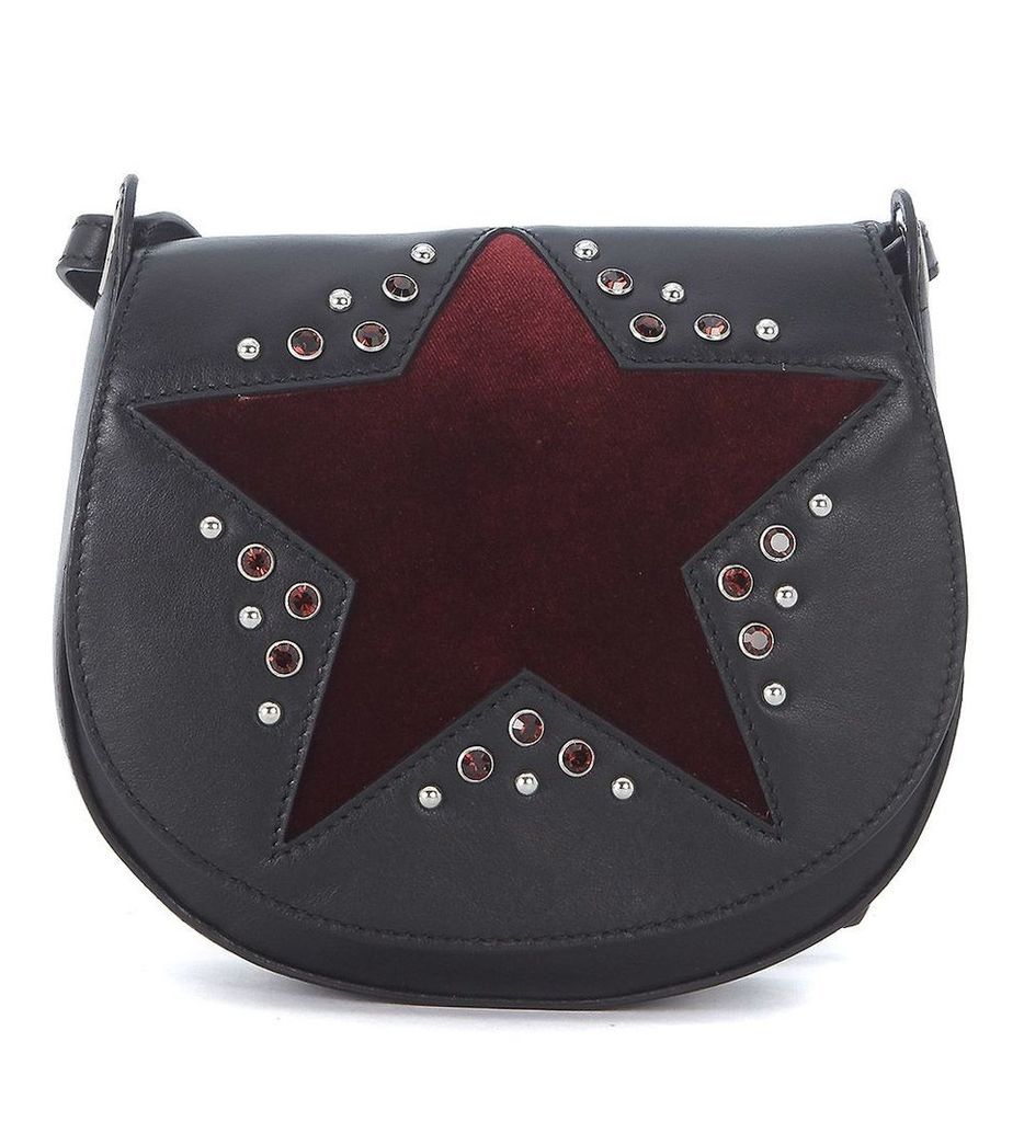 Orciani Black Tumbled Leather Shoulder Bag With Red Velvet Star