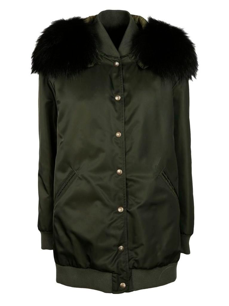 Mr & Mrs Italy Fur Hood Long Bomber Jacket