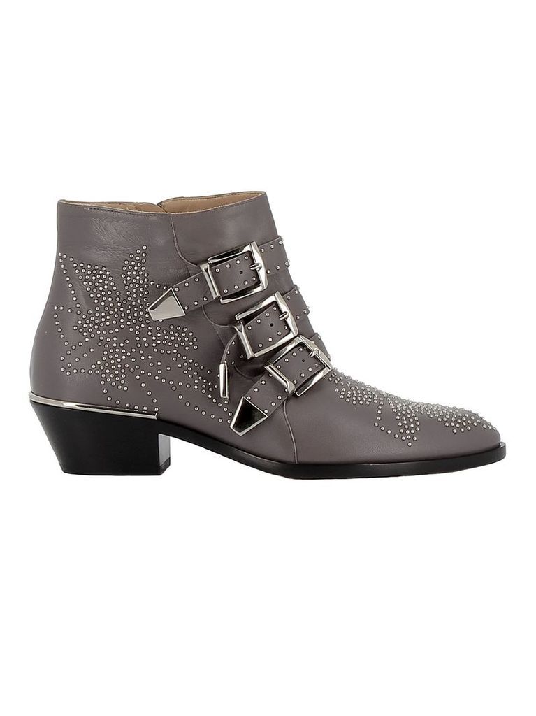 Chloe' Grey Leather Ankle Boots