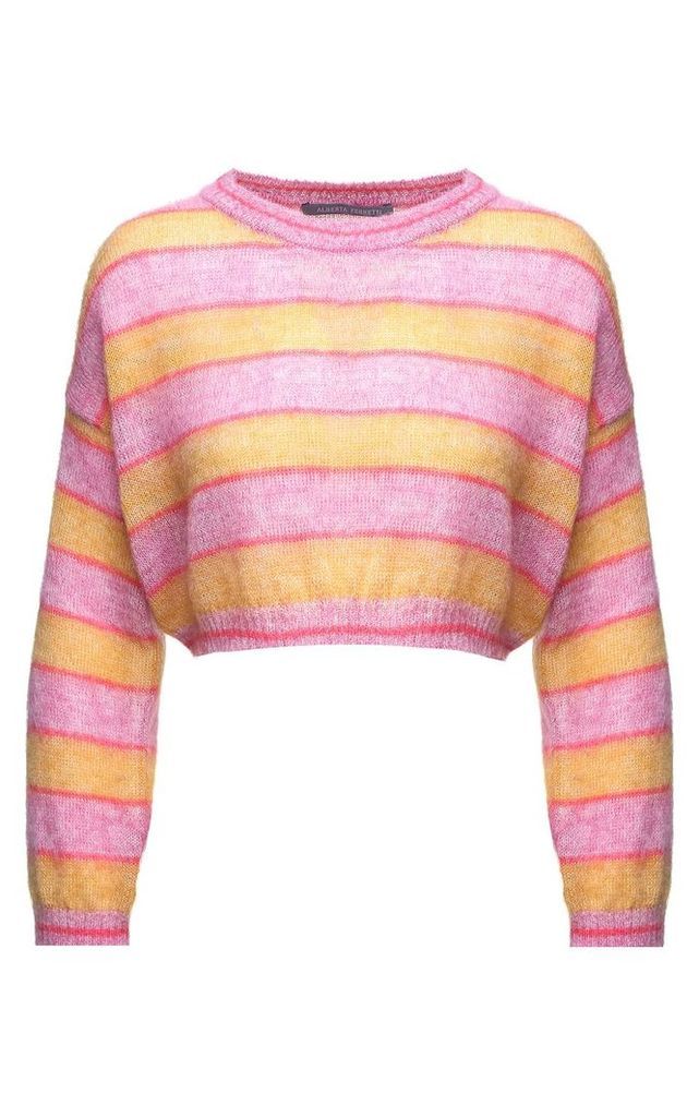 Alberta Ferretti Striped Mohair And Wool-blend Crop Sweater