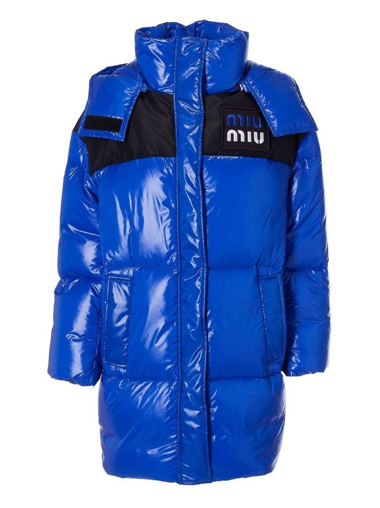 Miu Miu Long Quilted Long Logo Patch Padded Jacket