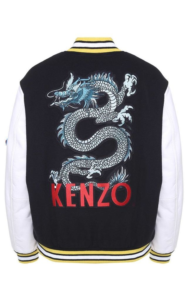 Kenzo Embroidered Leather-trimmed Wool-blend Bomber Jacket