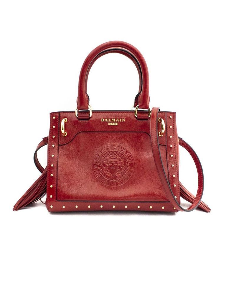 Balmain Le Panier Shopping Bag In Red Calfskin Leather.
