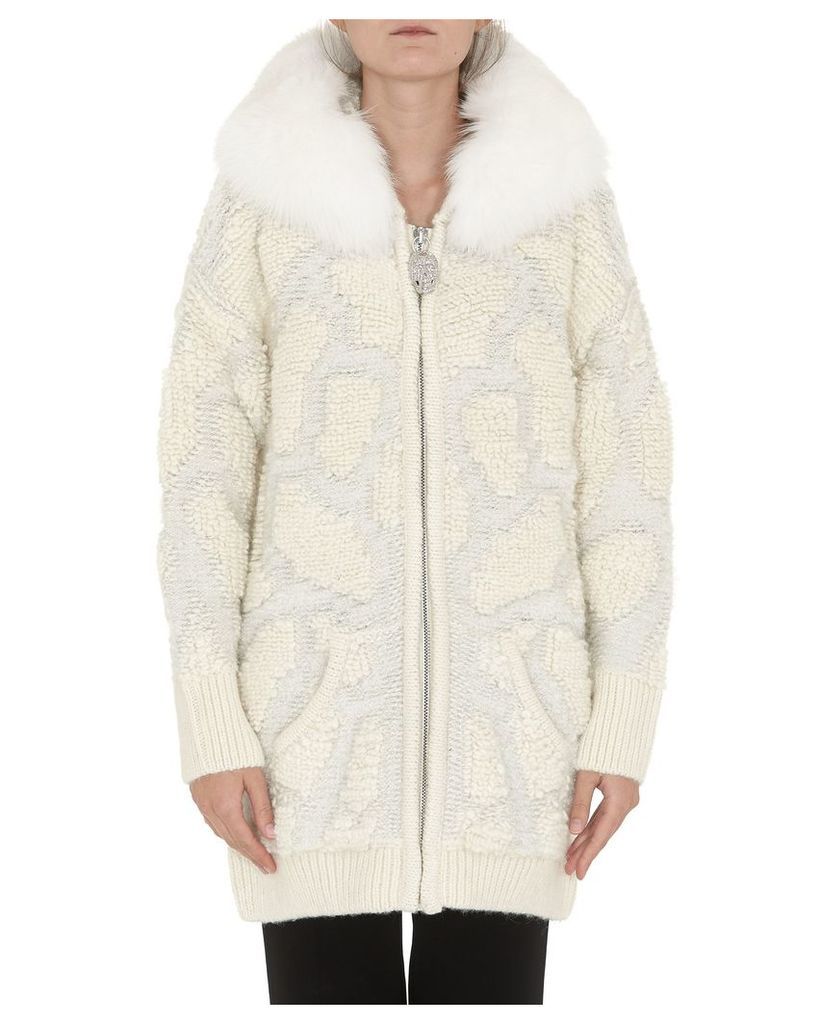 Philipp Plein Knit Jacket With Fur Trimmed Hood