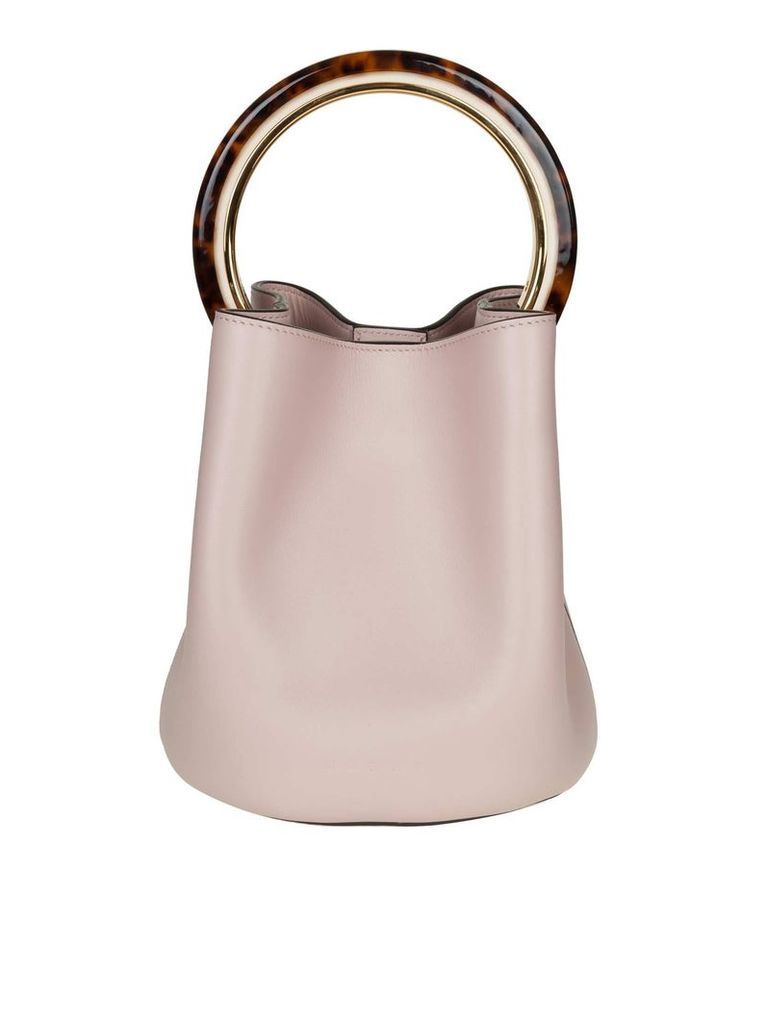 Marni Pannier Hand Bag In Rose Color Leather Circular Handle In Resin And Metal