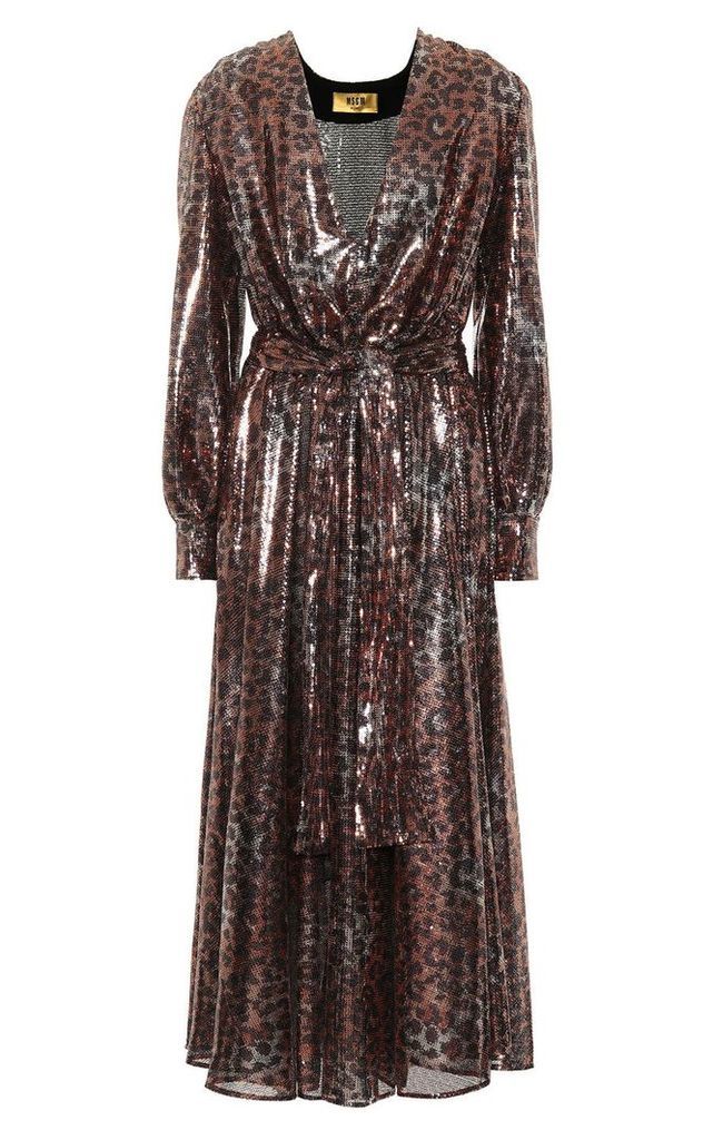 MSGM Leopard-print Sequinned Midi Dress