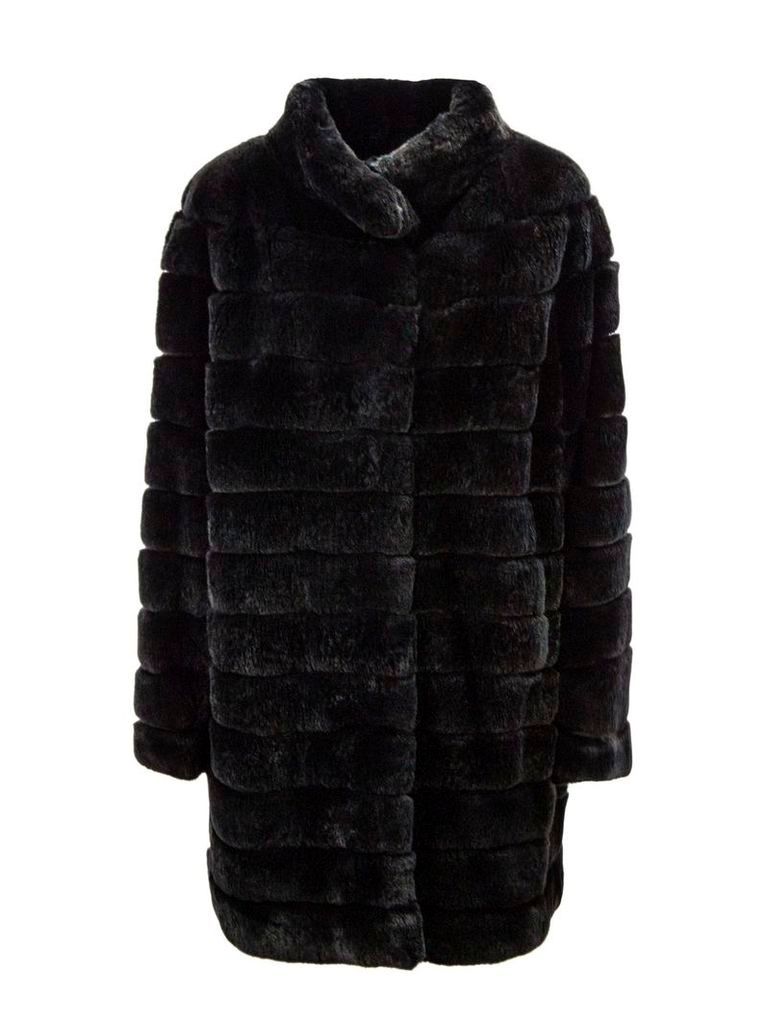 Yves Salomon Black Rabbit-fur Coat.