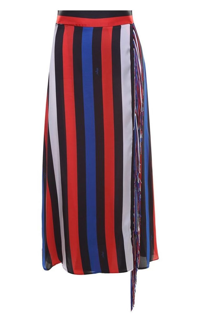 MSGM Fringe-trim Striped-satin Skirt