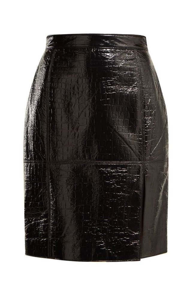 MSGM Crocodile-effect Coated-cotton Blend Pencil Skirt