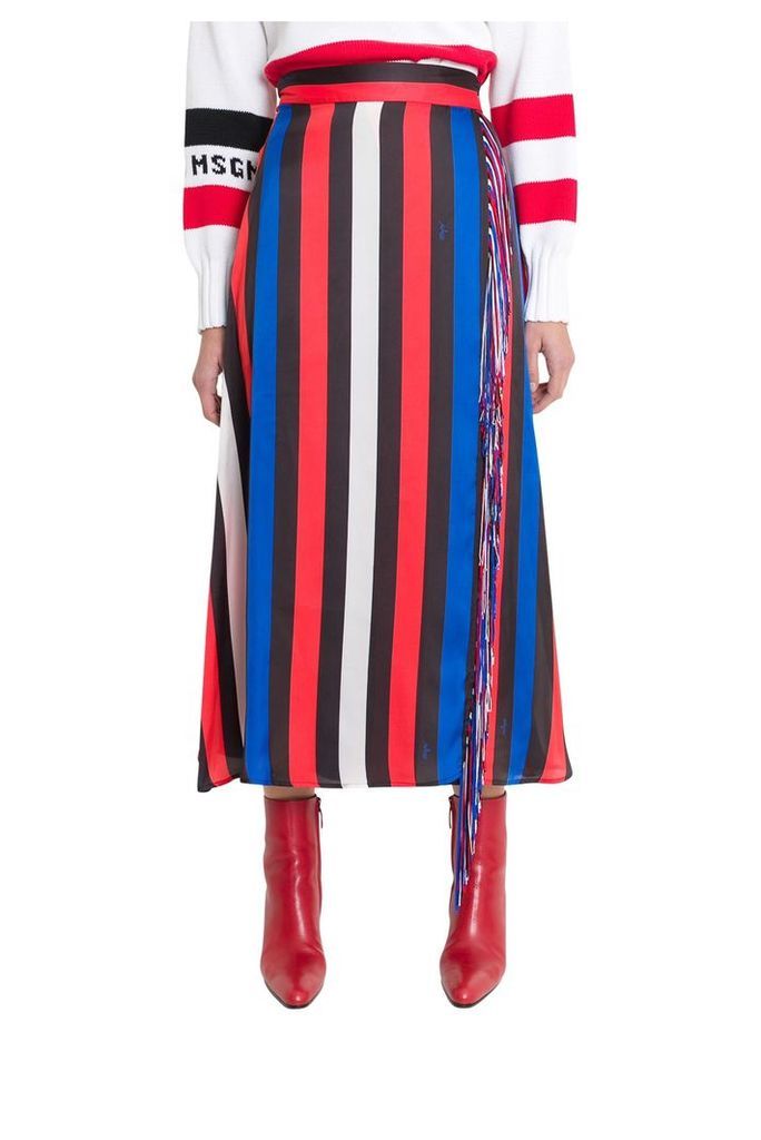 MSGM Wrap Skirt With Stripes And Fringe