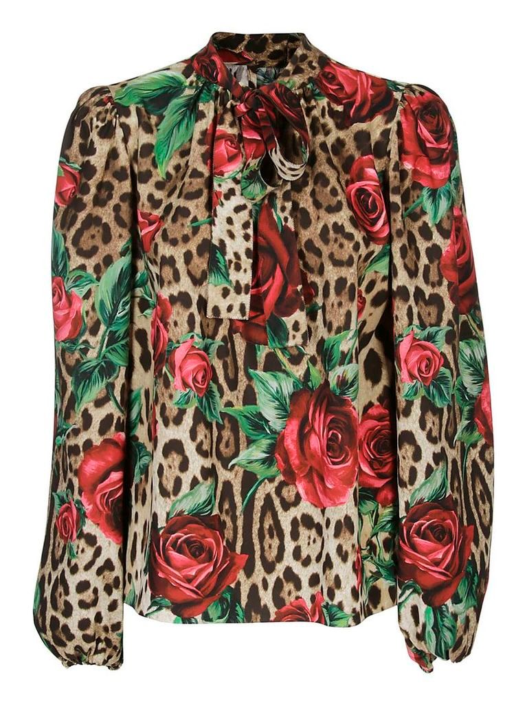 Dolce & Gabbana Leopard Rose Print Blouse