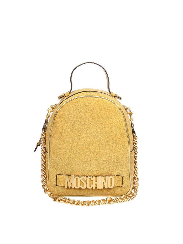Moschino Backpack In Fabric Coated In Gold Glitter