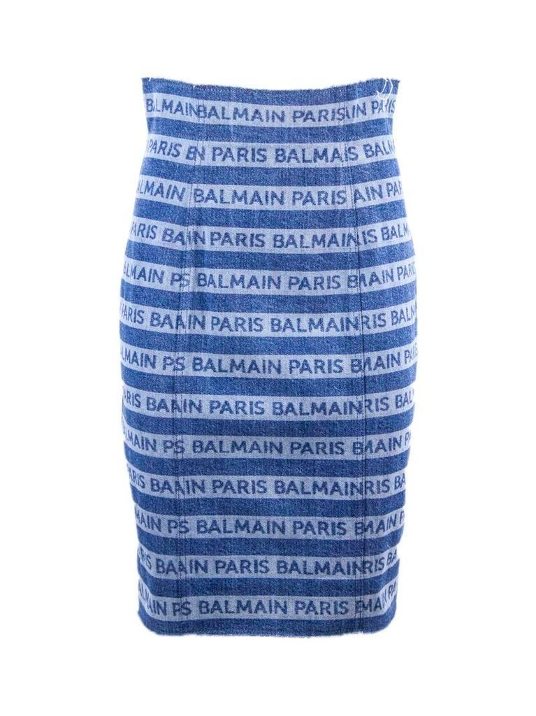 Balmain Blue Striped Cotton Skirt