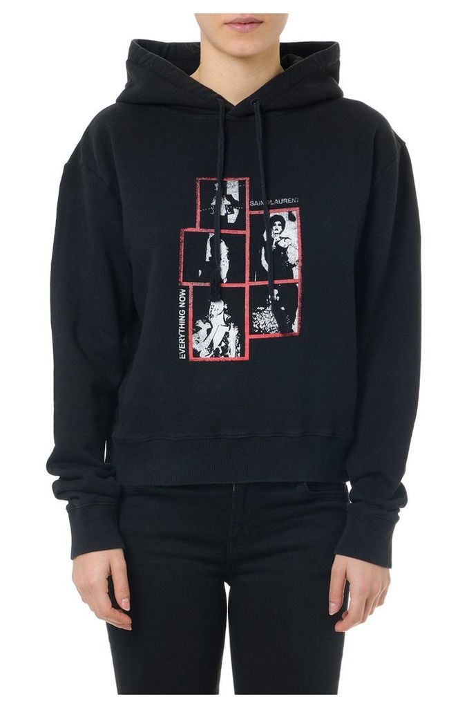 Saint Laurent Black Cotton Hoodie & Print Sweatshirt