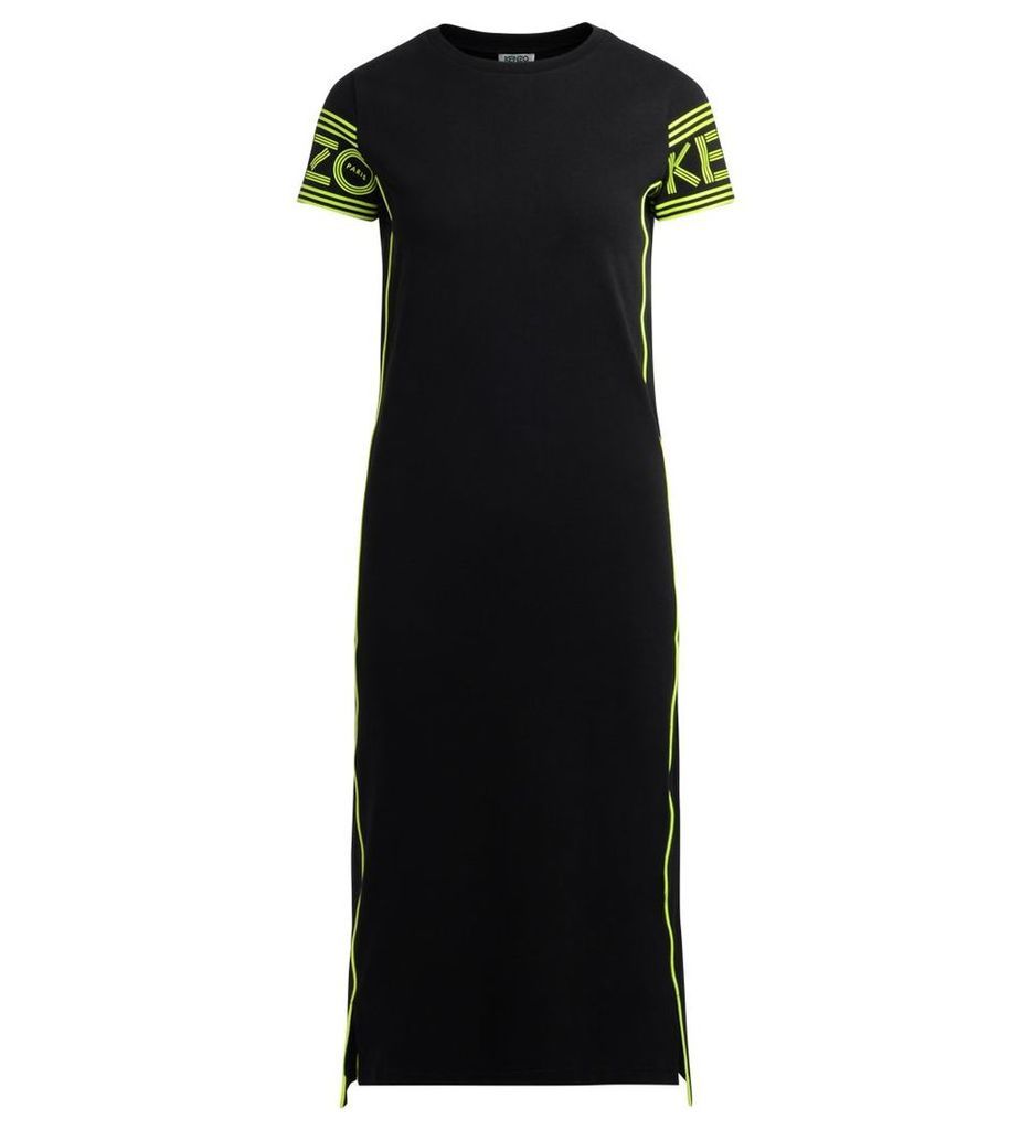 Kenzo Black Long Dress With Fluo Yellow Straps