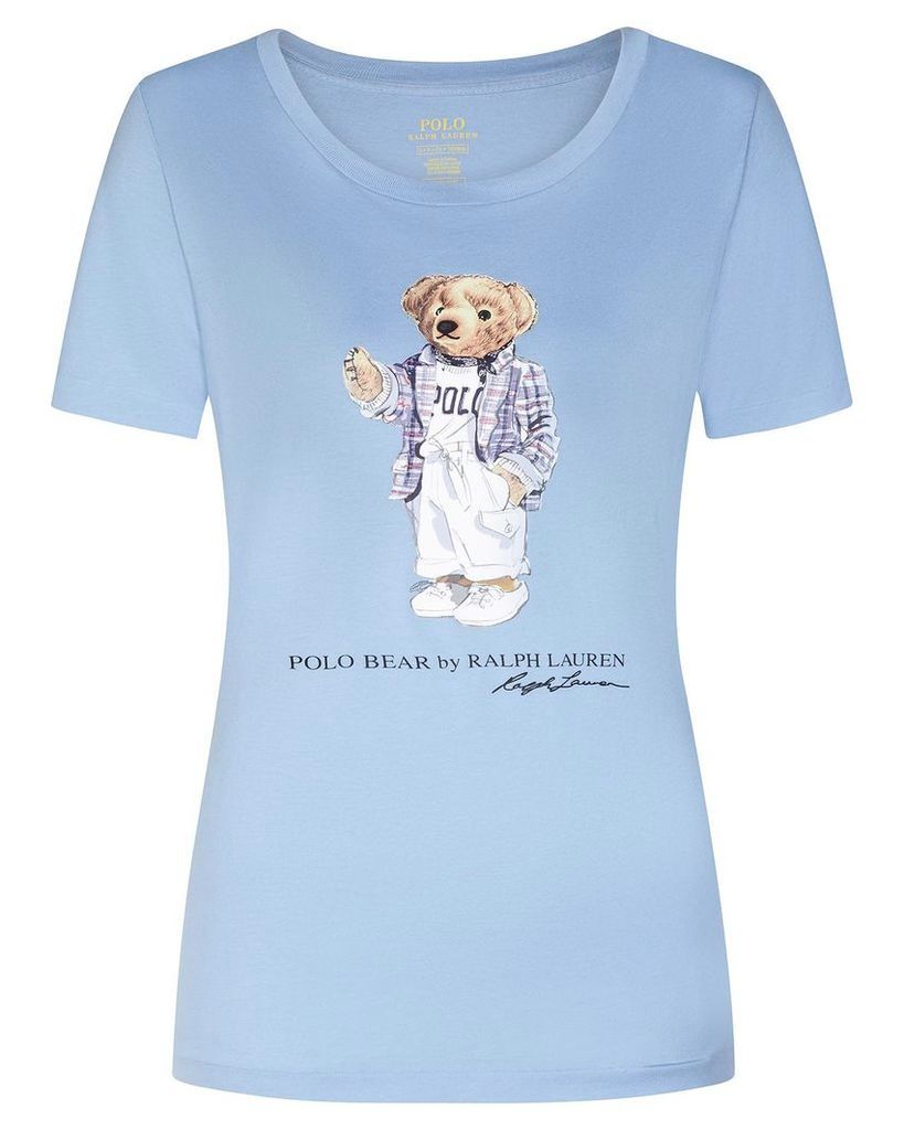 Polo Ralph Lauren T-shirt In Cotone Azzurra, Disegno E Logo Frontali. 211750405002