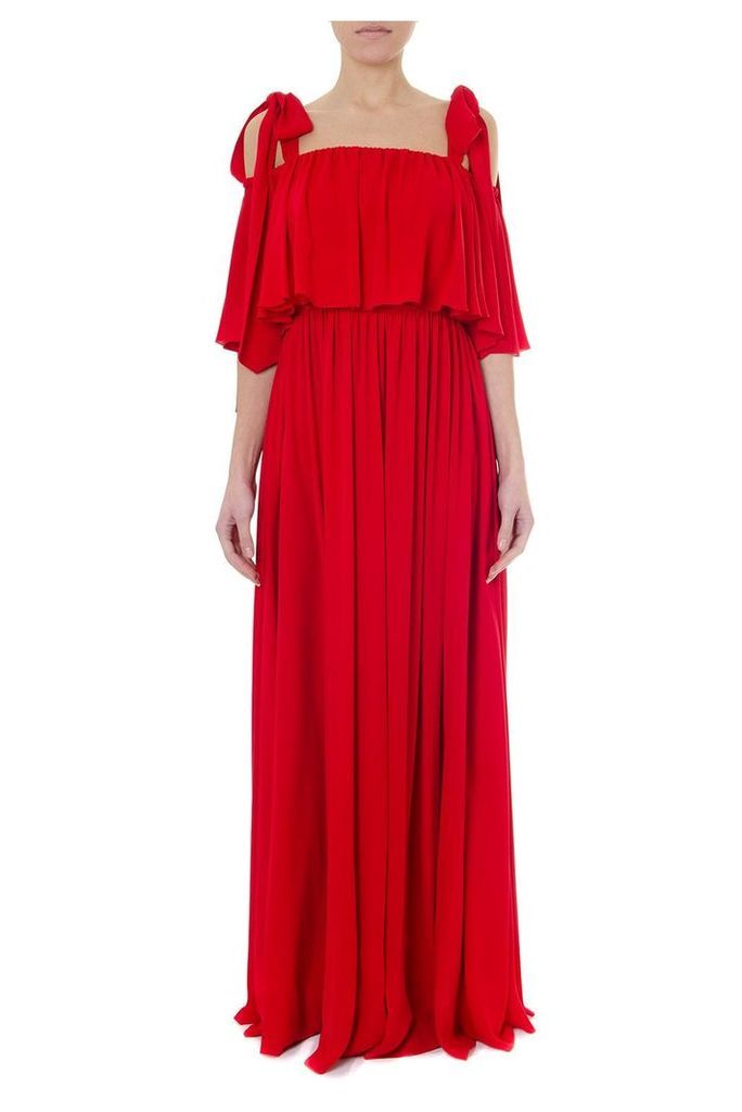 Valentino Flared Red Silk Long Dress