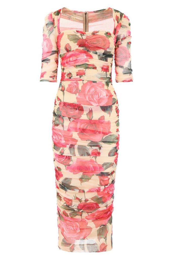 Dolce & Gabbana Rose Print Tulle Dress