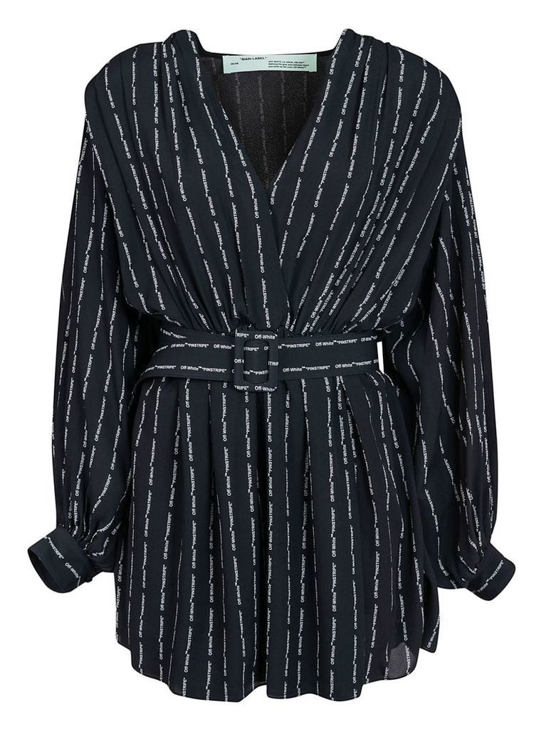Off-White Pinstripe Belted Dress