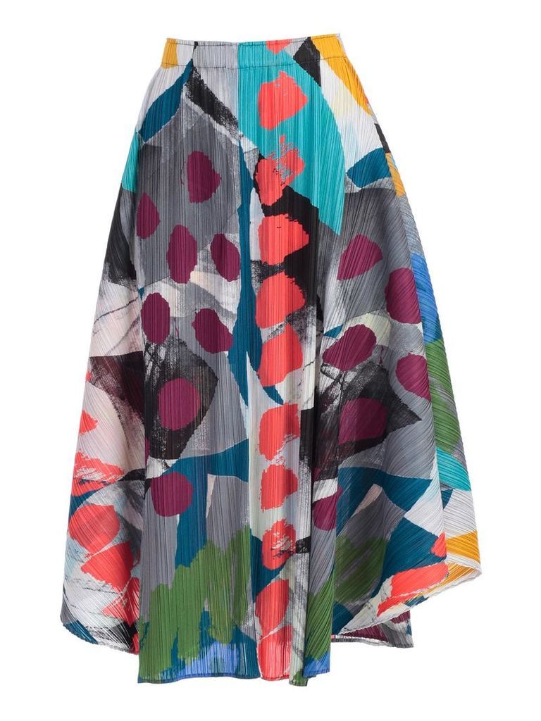 Pleats Please By Issey Miyake Abstract Print Drape Skirt