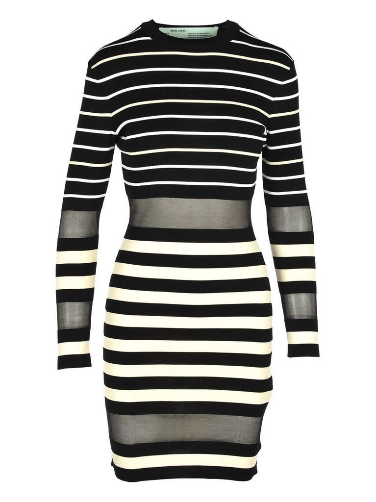 Off White Off-white Striped Mini Dress With Sheer Panels