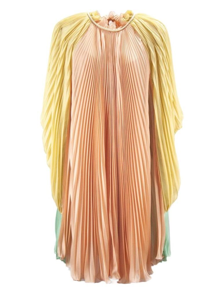 Alberta Ferretti Pleated Chiffon Cape Dress