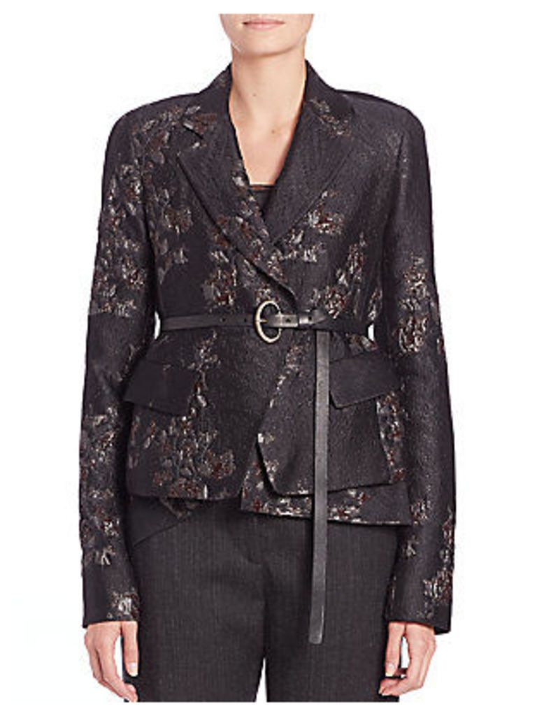 Metallic Embroidered Belted Jacket