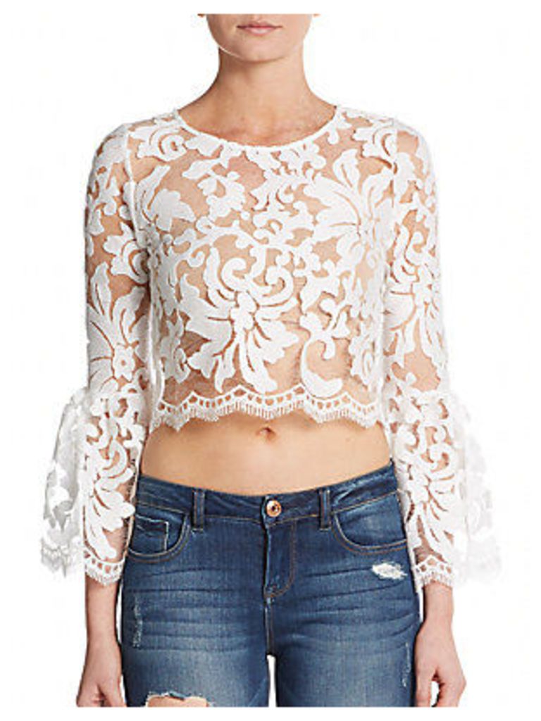Vito Sheer Lace Bell-Sleeve Blouse