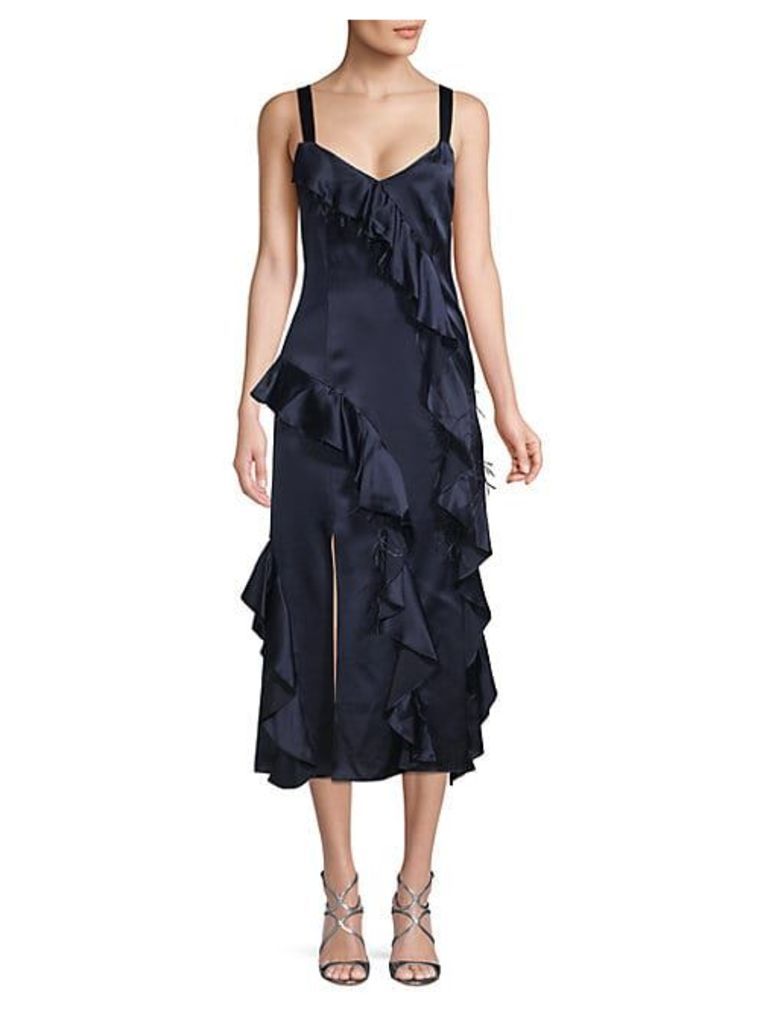 Gigi Feather-Trimmed Silk Ruffle Dress