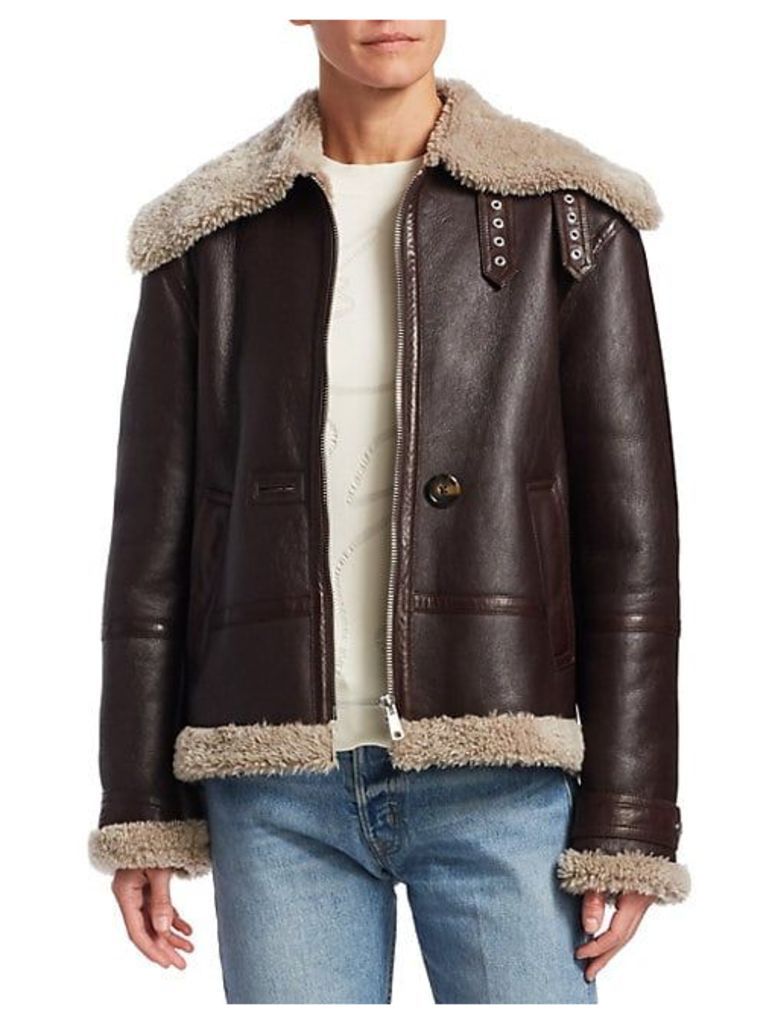 Shearling-Trim Leather Aviator Jacket