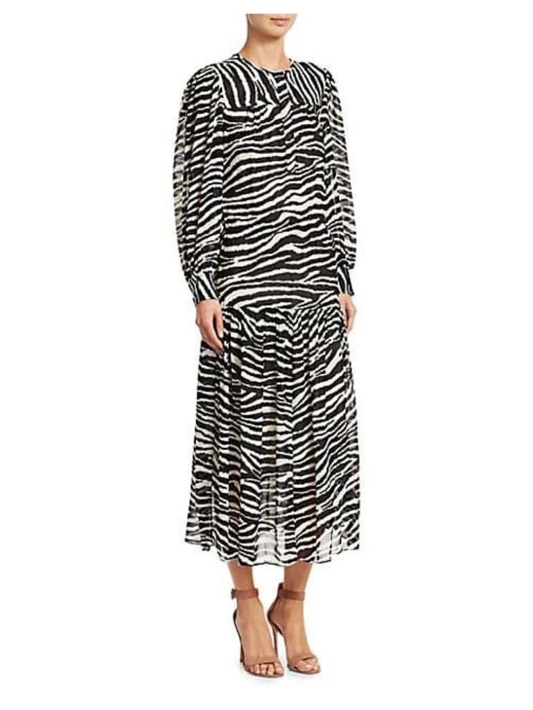 Jina Long-Sleeve Zebra Midi Dress