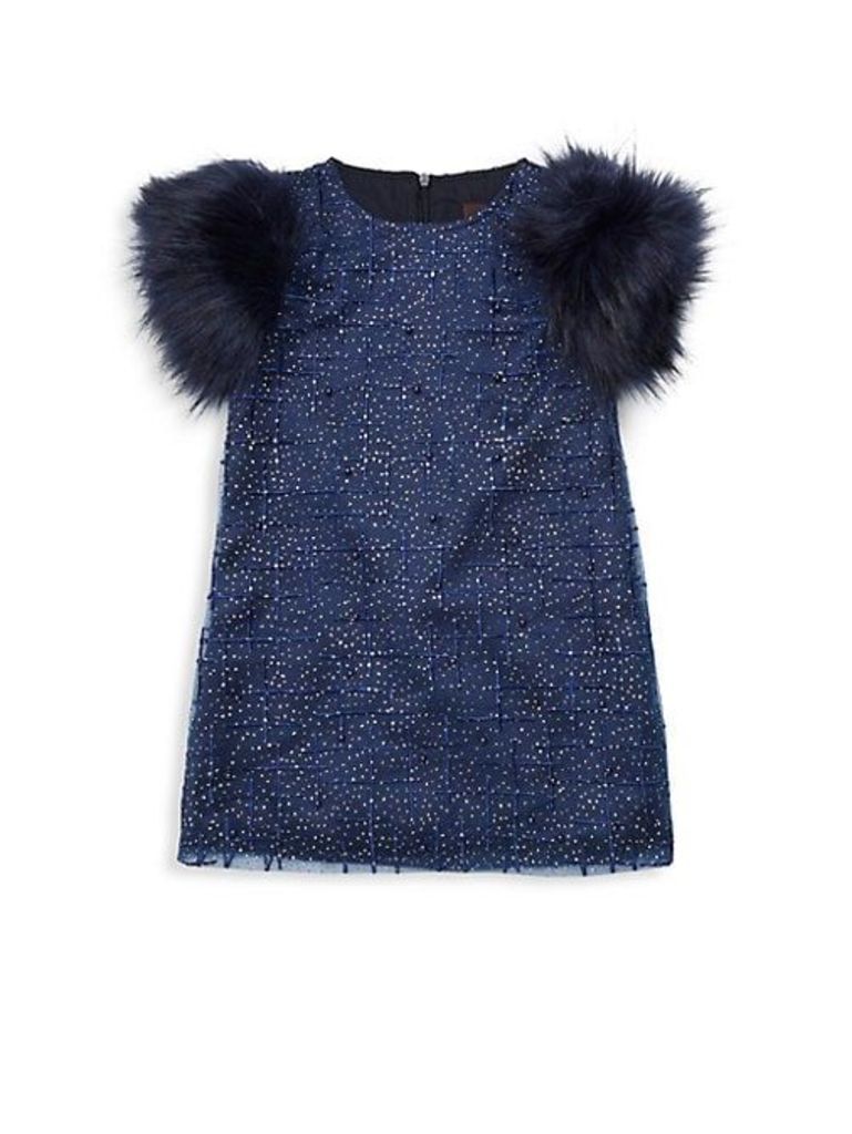 Little Girl's & Girl's Sage Faux-Fur Sleeve Party Dress