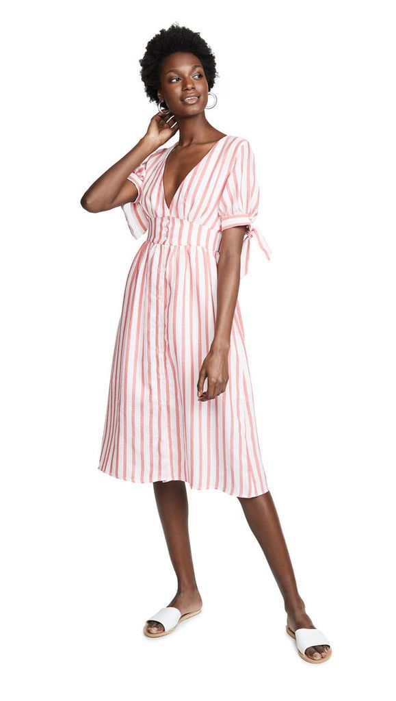 ENGLISH FACTORY Striped Midi Dress With Tie