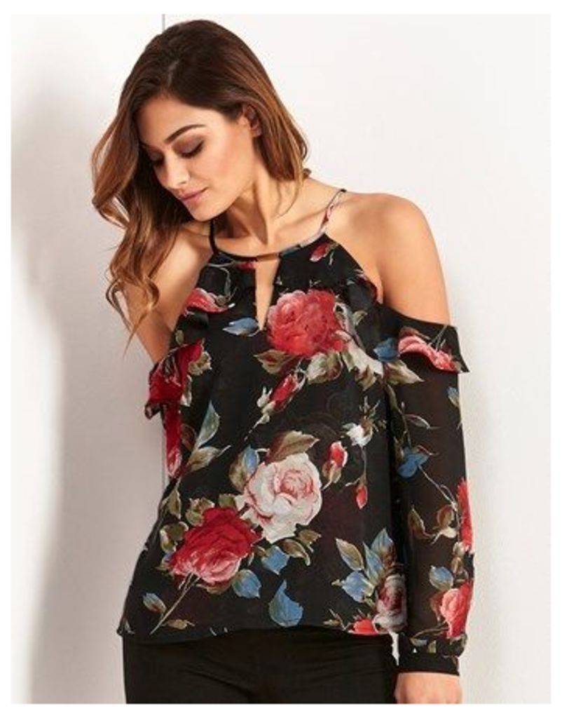 Lipsy Floral Cold Shoulder Ruffle Top