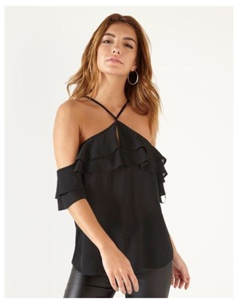 Lipsy Cold Shoulder Halterneck Blouse With Ruffle