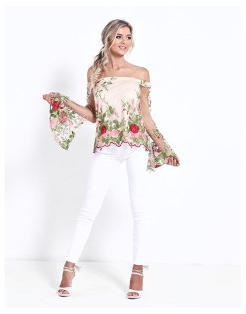 Sistaglam Embroidered Mesh Top