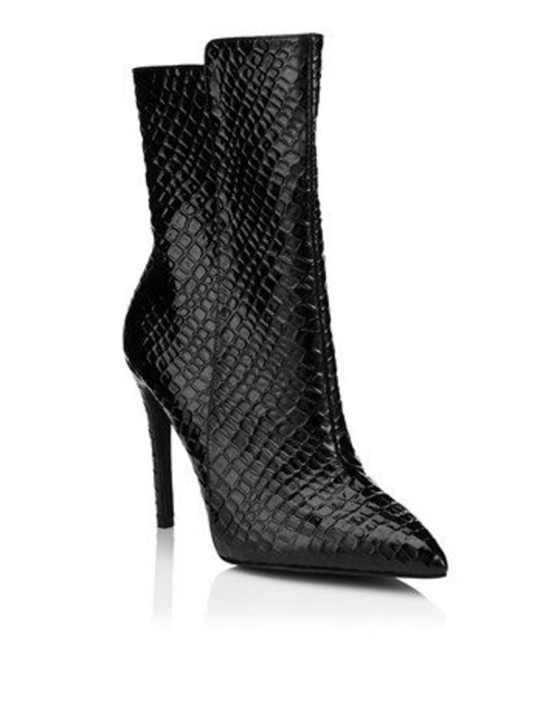 Public Desire Patent Croc Heel Ankle Boot