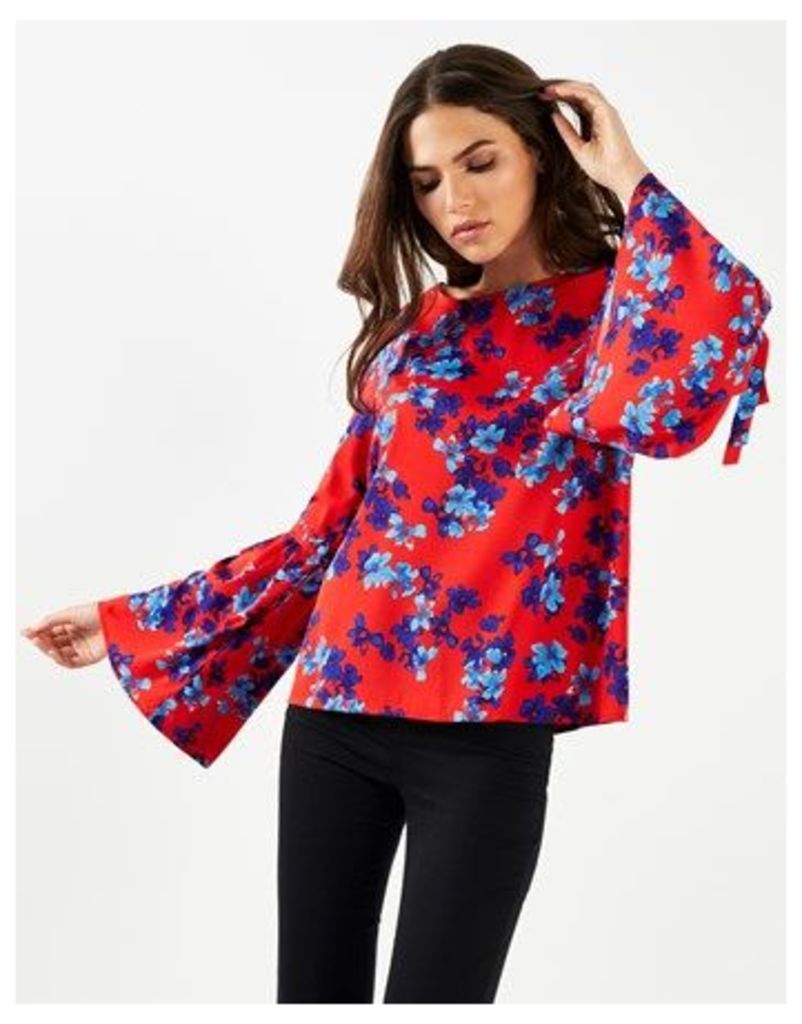 Lipsy Floral Printed Fluted Sleeve Blouse