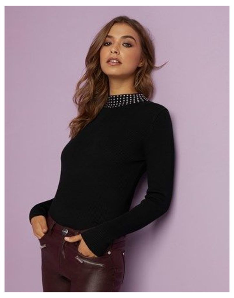 Sunshine Soul Knitted Jumper With Studded High Neck