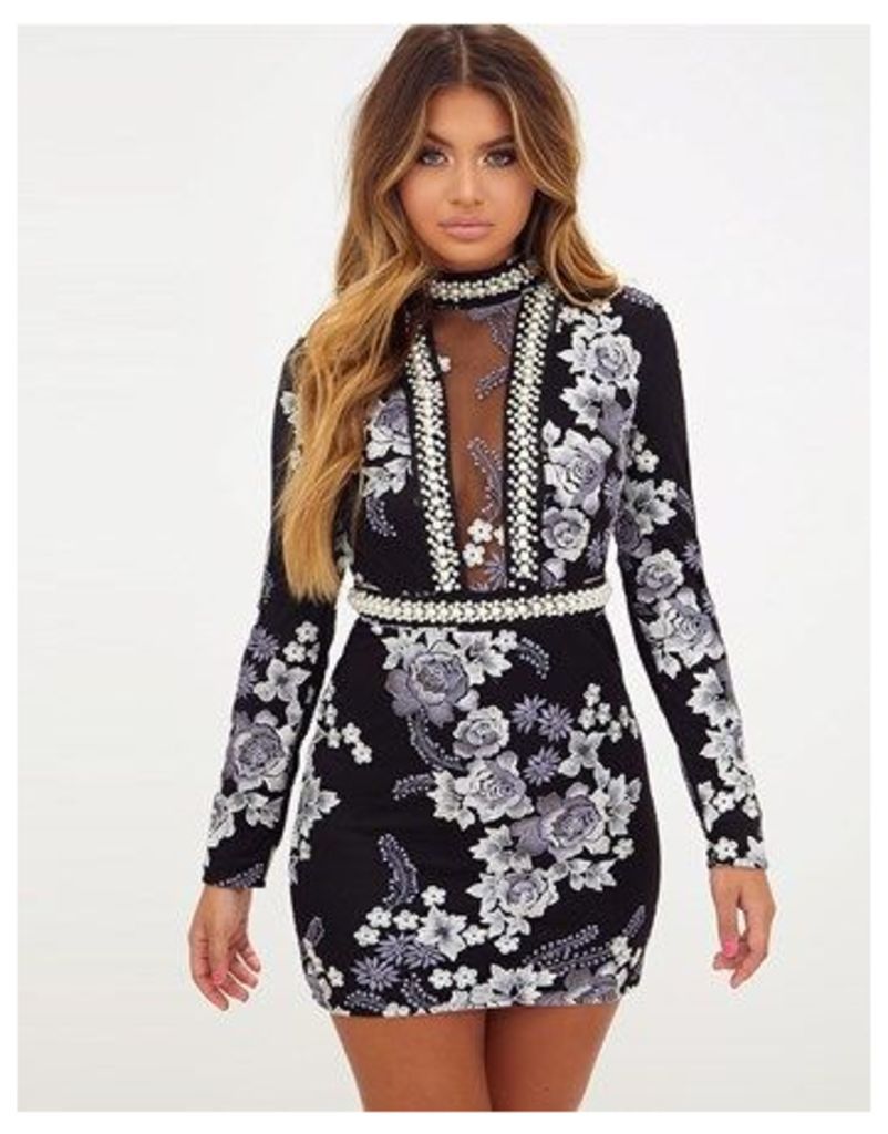 Prettylittlething Embroidered Bodycon Dress