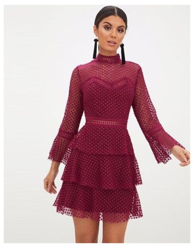 Prettylittlething Flared Sleeve Lace Mini Dress