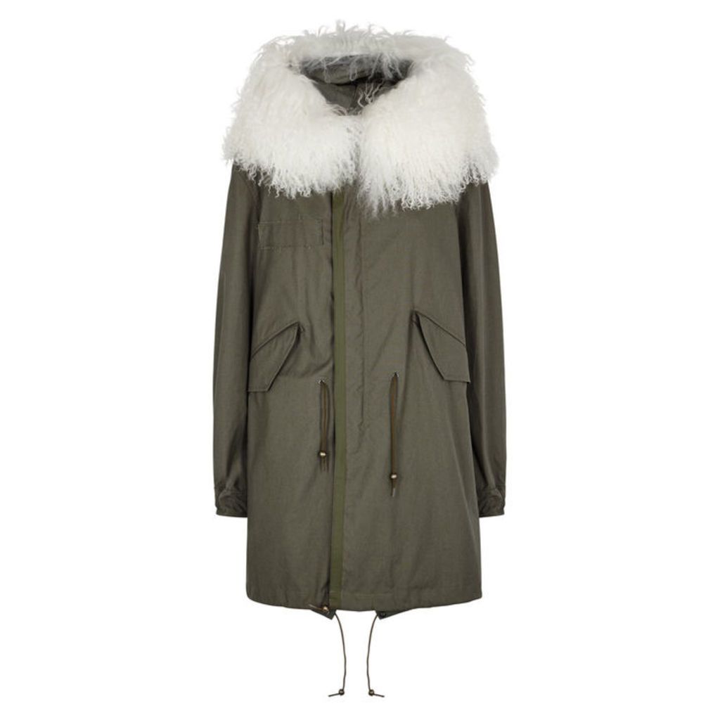 Mr & Mrs Italy Olive Shearling-trimmed Cotton Parka