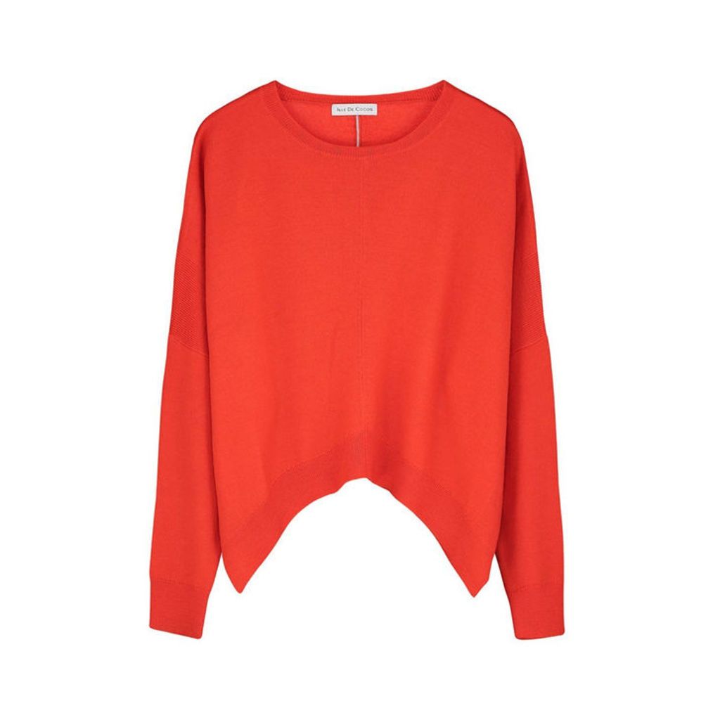 Ille De Cocos Merino Cropped Sweater - Red- Rose